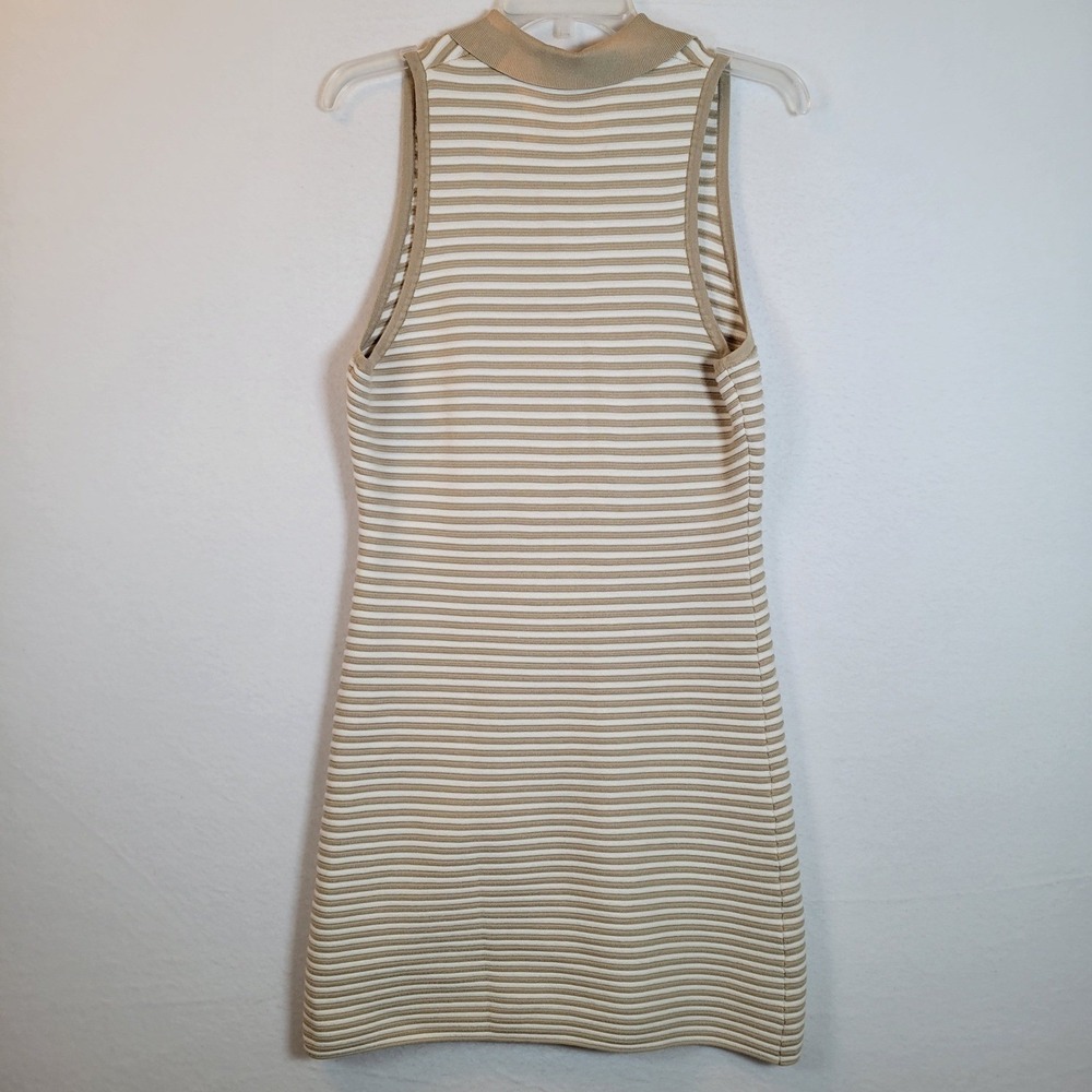 Toccin Womens Tank Striped Ribbed Knit Henley Short Dress Size Medium Tan Tennis - Picture 6 of 9